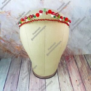 One Of A Kind Woodland Mushroom Tiara w/ Red & Green Floral Accents